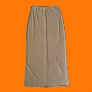 90's vintage metallic beige gold knit high waisted bodycon maxi skirt MEDIUM